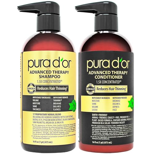 PURA D'OR Advanced Therapy Biotin Shampoo & Conditioner Hair Care Set For Hair Thinning, CLINICALLY TESTED Effective Results, Herbal Hair Thickening Products For Women & Men, 16oz x2