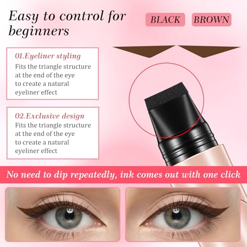 2PCS Gel Eyeliner Pencil Set Foldable Eyeliner Stamp Waterproof Eyeliners Tool for Beginners Innovative Design Eye Liner (Black & Brown)