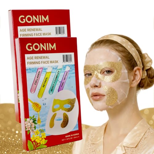 GONIM Korean Face Mask with Integrated Eye Patches with Salmon DNA PDRN, Collagen Peptides, Caffeine & Retinol, Hyaluronic Acid Serum Sheet Mask & Eye Mask Korean Skin Care Anti Aging 35ml/1.18oz x 8