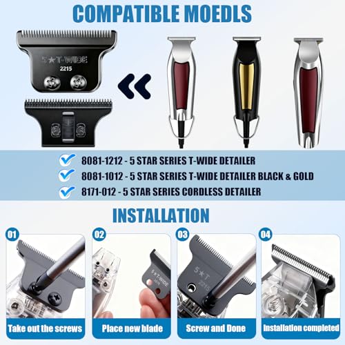 2215 Adjustable Zero-Gap T Blade Replacement for Wahl 5 Star Detailer Li Trimmer Models 8081/8171 (Black-3)