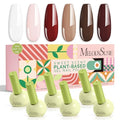 MelodySusie Highly Pigmented Gel Nail Polish Set, 0.56 fl.oz Tilt-and-Stand Bottle, HEMA Free Plant-Based Formula, 6 Colors Macarons, Soak Off UV LED Manicure Kit Gift Box(Mocha, Brown, Dark Red)