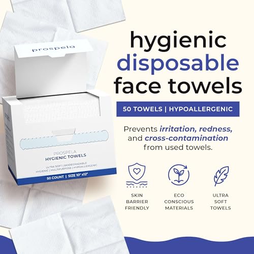 XL Disposable Face Towels (50 Count) ? 100% Clean, Biodegradable Dry Wipes for Sensitive & Acne-Prone Skin ? Extra Large & Ultra-Soft for Makeup Removal, Cleansing & Travel