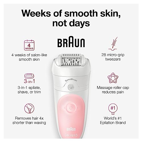 Braun Epilator Silk-?pil 5 5-620, Hair Removal Device, Epilator for Women, Shaver & Trimmer, Cordless, Rechargeable, Wet & Dry, 6 Piece Set, Holiday Gifts for Women
