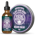 Viking Revolution Clary Sage Beard Balm for Men and Clary Sage Beard Oil Bundle - With Argan and Jojoba Oils - Soften and Moisturize your Beard