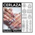 Cerlaza 62 Styles Temporary Tattoos Adult, Henna Hand Finger Fake Tattoos Semi Permanent Tattoo for Women Men, Realistic Long Lasting Small Hannah Tatoo Temporary Kits Stickers Body Art for Neck