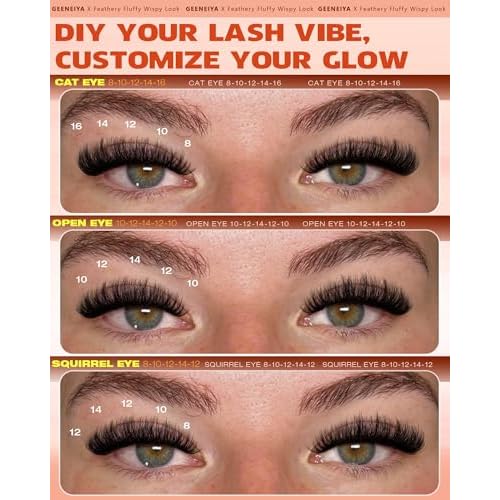 Geeneiya Fluffy Lash Clusters Wispy Eyelash Clusters, 8-16mm Natural Lashes Clusters, C Curl Cluster Eyelash Extensions, Natural Look Lash Extension for Beginners