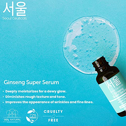 SeoulCeuticals Korean Skin Care Ginseng Serum - K Beauty Skincare with Green Tea + Centella + Royal Jelly - Cruelty Free & Organic for Dewy Glow 1oz (Pack of 2)