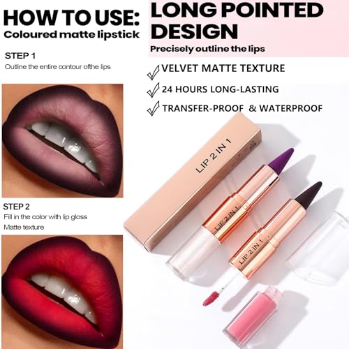 Clear Gloss and Lip Liner Liquid Lipstick Lip Combo, Lip Combo Sets for Black Women,High Pigmented Matte Lip Kit , Waterproof Long Lasting Lipstick Lip Combo Set Lip Kit with Lip Liner and Gloss #3 | Clear moisturizing
