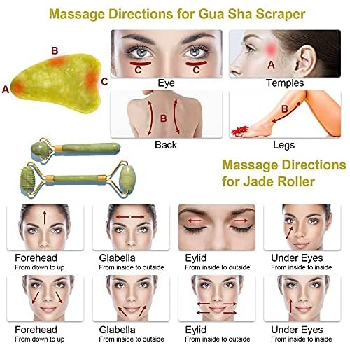 3 in 1 Jade Roller & Gua Sha Set - Natural Jade Facial Massager with Textured Roller, Anti Aging Skincare Tools for Face, Eye, Neck Massage, Promote Serum Absorption, Bester Gift for Women & Men