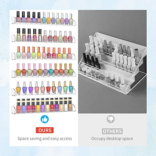 15 Inch Acrylic Nail Polish Rack for Wall Set of 6, Wall Mounted Nail Polish Display Rack with End Caps, Nail Oranizer and Storage for Nail Tech, Hold Up to 90 Bottles (15 Inch)
