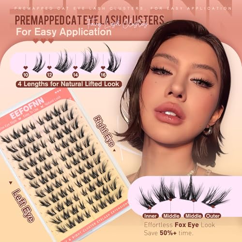 Manga Lash Clusters Cat Eye Cluster Eyelash Extensions Anime Individual Lashes Wispy Eyelash Clusters Fairy Lash Extension Fox Eye Cluster Lashes Spider Lash Cluster by EEFOFNN (10-16mm,D Curl)