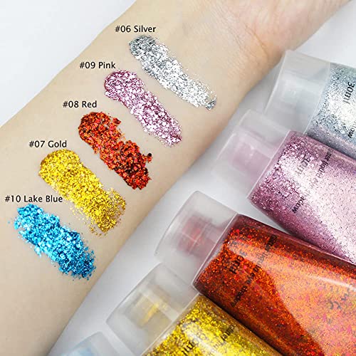 GL-Turelifes 30ml Sequins Chunky Glitter Liquid Eyeshadow Glitter Body Gel Festival Glitter Cosmetic Face Hair Nails Makeup Long Lasting Sparkling Easy to Apply, Easy to Remove (#07 Gold)