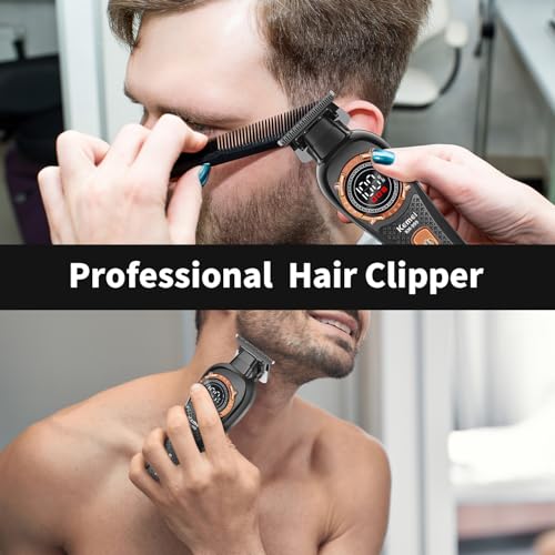 KEMEI 999 Professional Hair Clipper for Men, Cordless Electric Beard Trimmer Men, Zero Gapped T-Blade Hair Trimmer with LCD Display and 3 Guide Combs