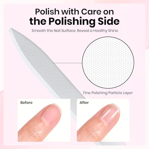 Beetles Glass Nail File for Natural Nails 3 Pack ? Double-Sided Crystal Nail Files with Case Etched Gentle Nails Care for Shaping & Polishing Manicure, Washable Reusable Glass Fingernail Files