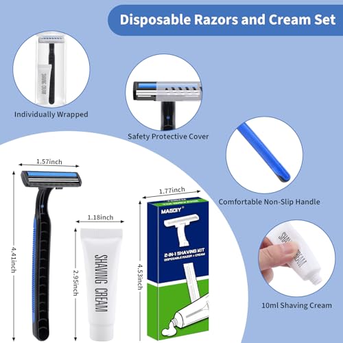 120 Pack Disposable Razors Bulk Shaving Cream for Men, Shaving Kit for Men, Homeless Supplies Bulk, Individually Wrapped Toiletries for Travel Home Hotel Camping Shelter Church Donation