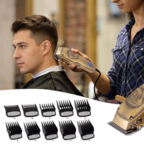 10-Pcs Clipper Guard Set, Black Professional Clipper Guard Set Compatible with Wahl Most Clippers (1.5-25mm), Premium Close Cut to 1-Inch,Black Sliver