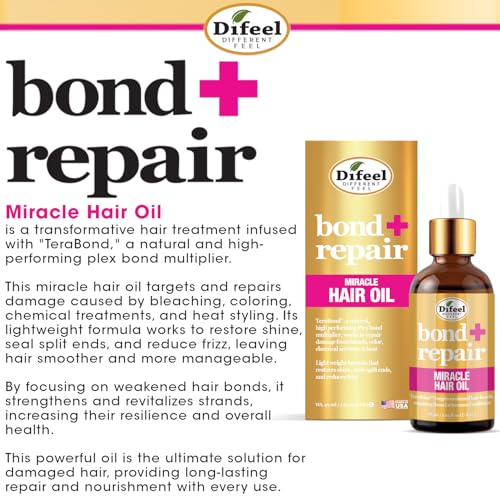 Difeel Bond & Repair Miracle Hair Oil 1.65 oz. - Deep Bond Restore Treatment Oil for Hair, Nourishing Oil Hair Treatment for Dry, Damaged Hair