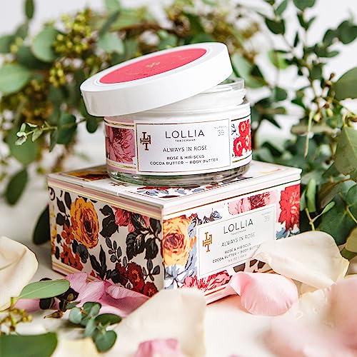 LOLLIA Always in Rose Body Butter, 5.5 oz. - Rose & Hibiscus Fragrance ? Shea Butter & Cocoa Butter, Body Lotion for Women, Hydrating & Smooth Body Moisturizer