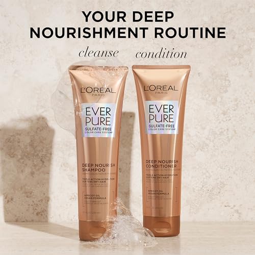 L'Oreal Paris Hair Conditioner for Dry Hair, Triple Action Hydration, Apricot Oil Infused, EverPure, 8.5 Fl Oz (Packaging May Vary)
