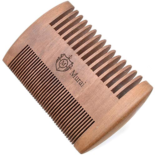 Murai by Giorgio GIOWC Wooden Beard Combs for Men - Dual Action Fine & Wide Tooth Wood, Perfect for Use with Balms and Oils, Cherrywood Pocket Comb for Beard & Moustache.