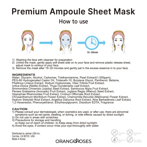 ¡¼Orangeroses¡½ 100 Pcs Combo Pack, Premium Korean Essence Facial Mask Sheet (10 Types x 10 pcs)