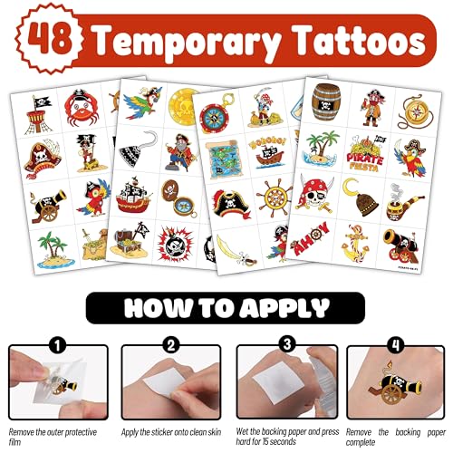 72PCS Pirate Party Favors for Kids ? 48 Pre-Cut Temporary Tattoos & 24 Punch Balloons Themed Birthday Party Decorations Supplies Favors Gifts, Goodie Bag Fillers, Classroom Rewards