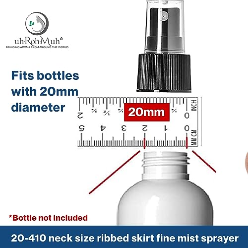 uh*Roh*Muh 20-410 Fine Mist Spray Caps (Pack of 50) Black - Neck Size Ribbed Skirt Spray Bottle Tops Replacement - Perfect for Hair, Skincare and Cleaning Solutions, Clear Plastic Overcap Included