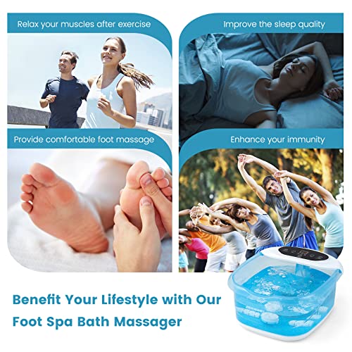 COSTWAY Foot Spa Bath Massager, with Heat, Bubbles & Vibration Mode, 12 Rollers & Pedicure Stone, Mini Acupressure Massage Points, Digital Temperature Control (Blue)
