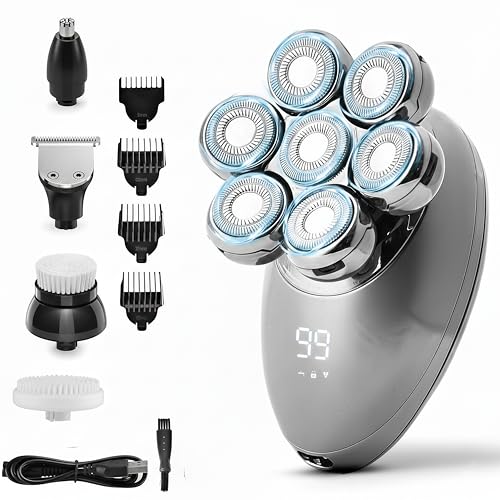 ROSHNI Head Shavers for Bald Men ? 7D Electric Head Shaver with Magnetic Detachable Head, IPX7 Waterproof Wet & Dry, LED Display Rechargeable Razor for Men, Cordless Grooming Kit