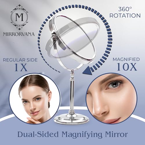 MIRRORVANA Large Double Sided 10X and 1X Magnifying Makeup Mirror with Stand in Gift Box, 15¡± Tall and 8¡± Wide