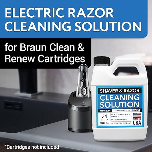 IMPRESA Shaver & Razor Cleaning Solution - 34 Fl Oz Liquid Refill - Compatible with Braun Clean & Renew Series 3, 7 & 9 Cartridges - Scent-Free Shaver Cleaning Liquid