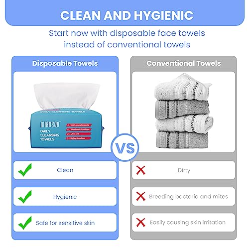 100 Sheet Daily Cleansing Towels Ultra Soft Dry Wipes for Sensitive Skin Disposable Facial Washcloths 100% Organic Viscose (Pack of 1)