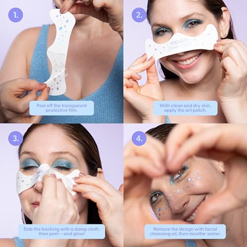 Nipskin Dream Chaser Stick-On Face & Body Art Patches ? Metallic Sky Blue Moons, Clouds & Stars ? Sweat-Proof, Soft on Skin ? 4 Pieces