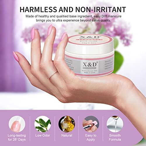 X&D Poly Gel Nail Kit Polygel Quick Dry Natural Clear Polygel 5 Colors Nail Extension Balance Builder with Dual Forms, Brush with Spatula, Professional File and Buffer Set