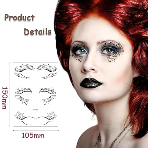 Halloween Eyeliner Stickers, 8 Sheets Makeup Temporary Tattoo Black Eye Shadow Stickers Waterproof Face Eye Art Decor for Masquerade Carnival Cosplay Dancing Ball Party Decals Prank Props