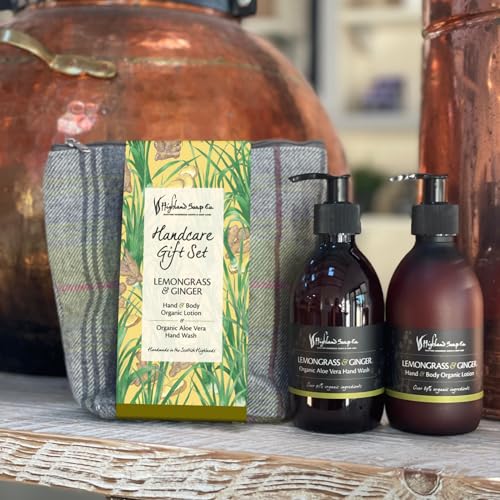 The Highland Soap Company Hand Care Gift Set, Organic Hand Wash & Lotion Set (Lemongrass & Ginger)