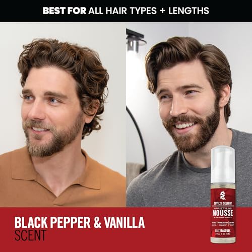 Billy Jealousy Devil¡¯s Delight Hair Styling Mousse for Men ? Light Hold for Volume & Lift, Frizz Control ? Hydrates with Sea Moss & Kelp ? Travel Size, Silicone-Free, Vegan, Black Pepper Vanilla Scent