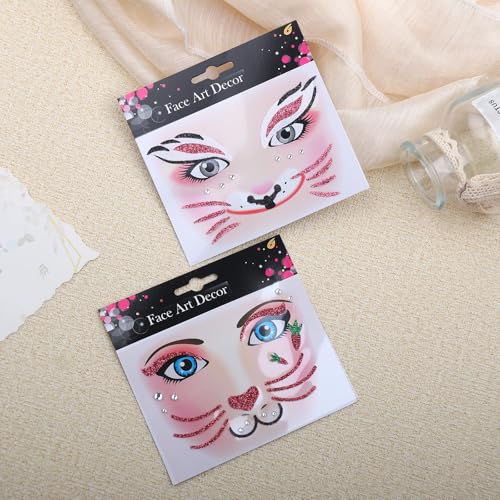 Totelux Easter Rabbit Face Tattoos Glitter Bunny Tattoos Cute Face Stickers with Gems Eye Body Fake Temporary Tattoo for Adult kids Makeup Easter Party Decoration Supplies
