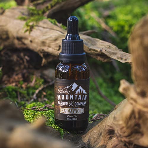 Rocky Mountain Barber Company Men¡¯s Sandalwood Beard Oil Featuring Grapeseed Oil, Coconut Oil, Argan Oil and Real Sandalwood Essential Oil