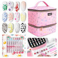 Saviland Nail Art Supplies Kit: 12 Colors 0.5mm Nail Polish Pens for Nail Art & PU Leather Nail Polish Organizer Bag Holds 30 Bottles, Nail Lamp & Manicure Tools