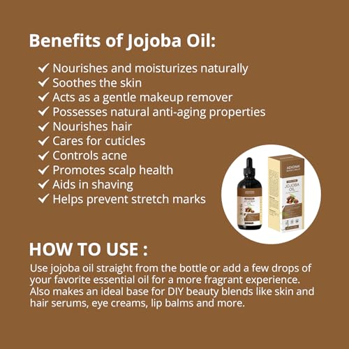 Organic Cold Pressed Jojoba Oil Reduce Wrinkles, Fine Lines & Dark Spots - Non-GMO, Vegan & Cruelty Free - Moisturizing Oil for Skin, Hair & Body - Suitable for Men & Women | 4fl oz (118 ml)
