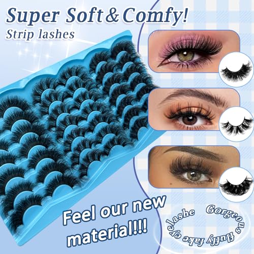 21 Pairs False Eyelashes 3 Styles Mixed Strip Lashes 18-25mm Fluffy Eyelashes Pack 8D Volume Super Soft Faux Mink Lashes D Curl Eyelashes