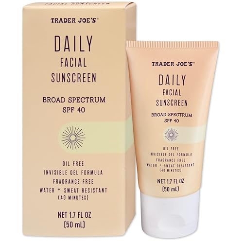 Trader Joe¡¯s Daily Facial Sunscreen Broad Spectrum SPF 40 Oil Free Invisible Gel Formula Fragrance Free Water Sweat Resistant, 1.70 Fl Oz (Pack of 1)