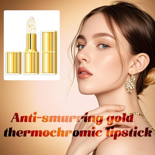 Charm Kiss 2PCS Transferproof Color Changing Lipstick, Mood Lipstick Color Changing Long Lasting 24H, Gold Foil Moisturizing Gloss Lip, Transfer-Proof, Moisturizing Glossy Shine Lip Gloss for Women