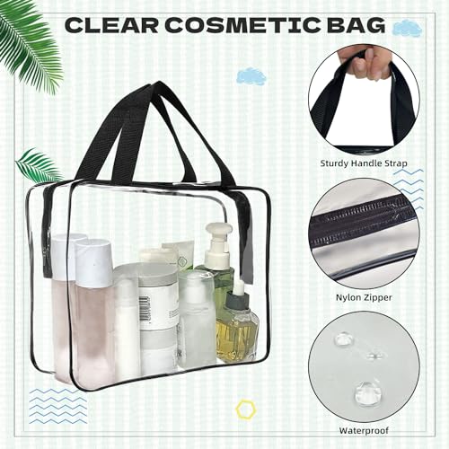 GEMLORD 12 Pieces Large Clear Cosmetic Organizer Makeup Bag, Clear PVC Travel Toiletry Bags with Zipper and Handle, Plastic Tote Bags for Beach, Traveling, Shopping, Storage