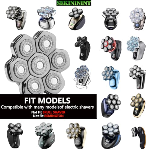 7 Blade Floating Replacement Shaving Head, Universal Washable Shaver Blade Heads Replacement for Bald Man Head Shaver Compatible for Rotary Shavers (Silver)