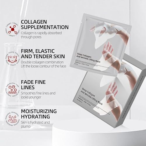 Deep Collagen Anti Wrinkle Lifting Face Mask ? 5 Pack, 28g Each ? Firming, Brightening, Hydrating Sheet Mask with 83% Low Molecular Collagen for Anti-Aging and Skin Tightening