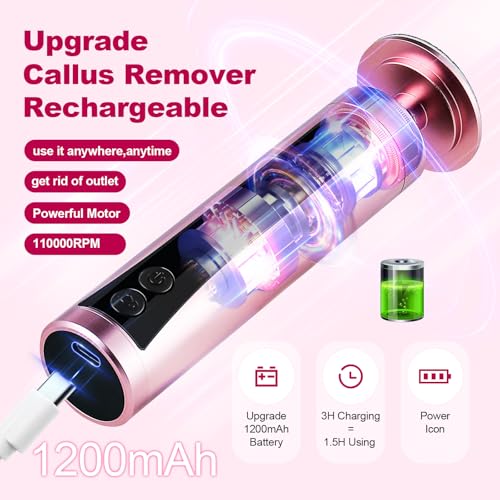 Rechargeable Callus Remover for Feet: Electric 2-in-1 Pedicure Tools - Foot File Grinder LCD Display 9 Adjustable Speeds 2 Sanding Heads 30 Sanding Paper