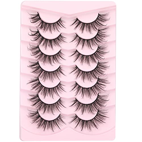 Geeneiya Lashes Wispy Mink Natural Eyelashes Spikes Lash Extensions Look Fluffy False Eyelashes 18mm Long Strip Lashes Cat Eye Eyelashes Fairy Look 7 Pairs Multipack