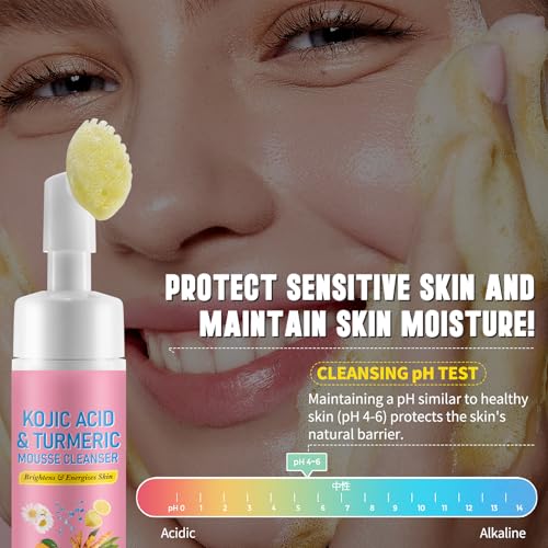 Turmeric Face Wash with Brush, Turmeric Kojic Acid Foaming Cleansing, Cleansing of Facial Skin for Face and Body, Help Balance Skin Oil and Water